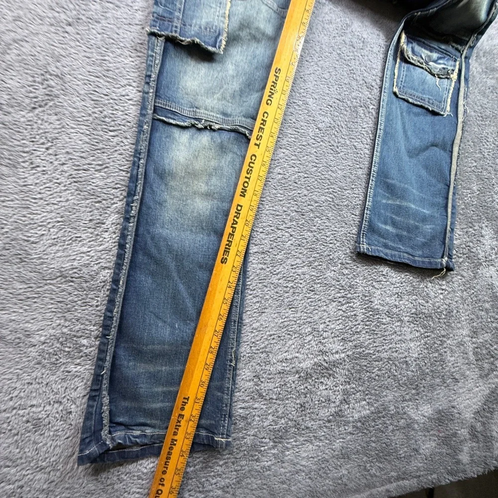 SOC State of Crew Cargo Jeans Mens 38 Blue NWOT Skinny Stretch Distressed Denim